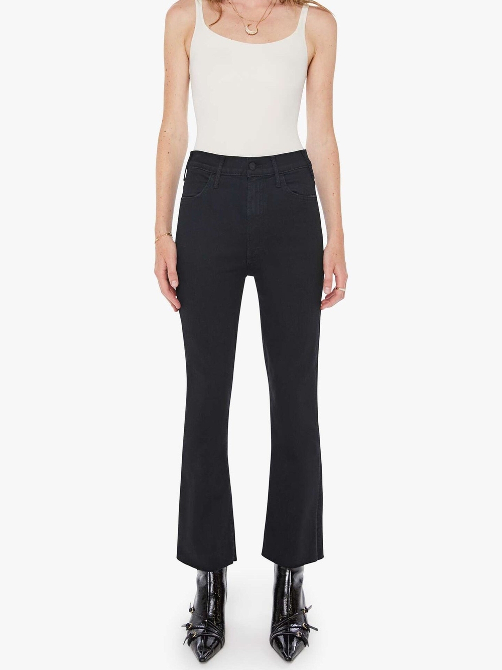 MOTHER The Hustler Ankle Fray Jeans 28 Black Encounters At Night High Rise Flare